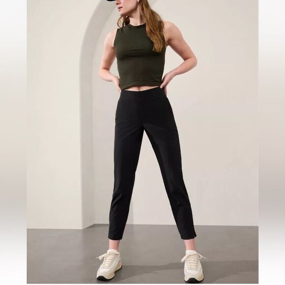 NWT New ATHLETA Brooklyn Ankle Pant Gloss Stripe Black 8
